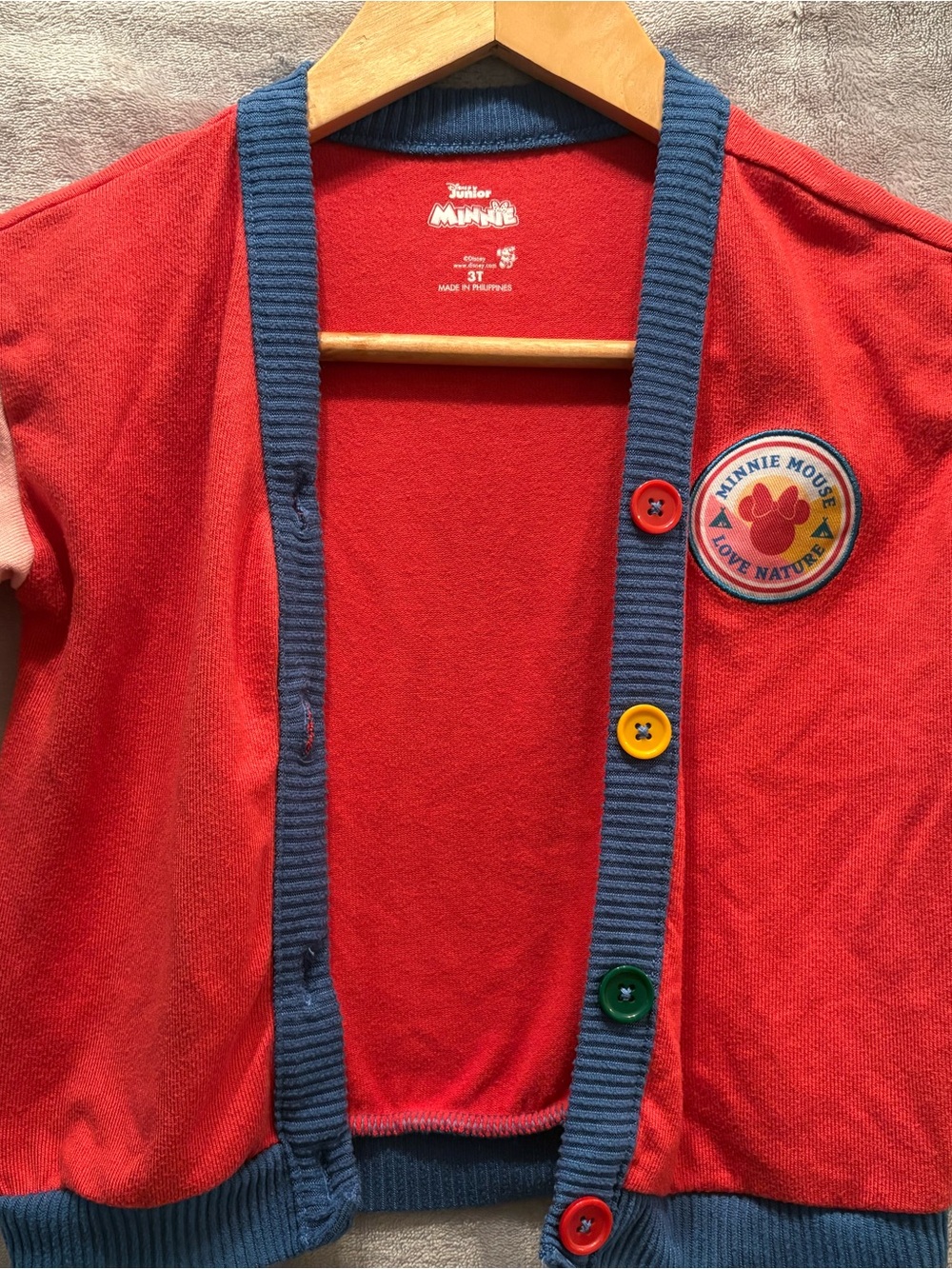 Disney (Minnie) Red Cardigan with Blue Trim and Multicolor Buttons - 3T